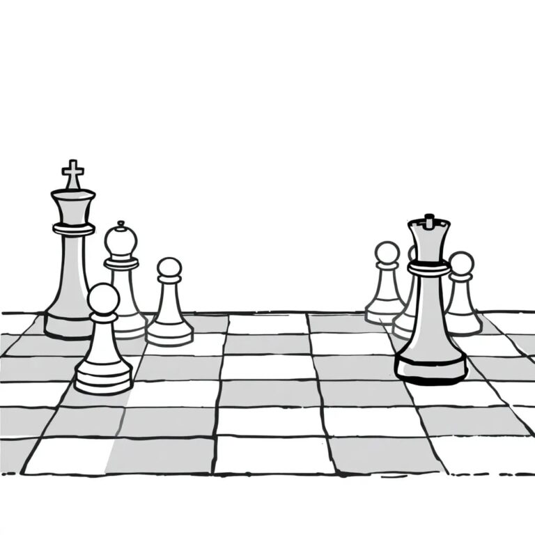 A chessboard with AI-controlled pieces facing human-controlled pieces, where the AI pieces are made of glowing, ever-changing digital material.