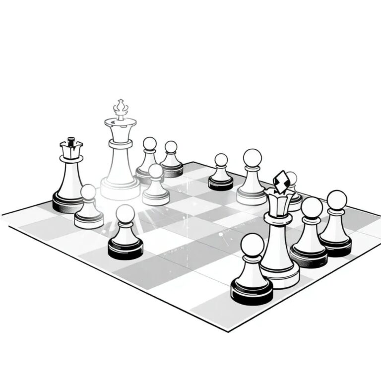 A futuristic, holographic chessboard with AI-driven pieces that adapt and evolve with each move, symbolizing the dynamic and strategic landscape of AI governance.