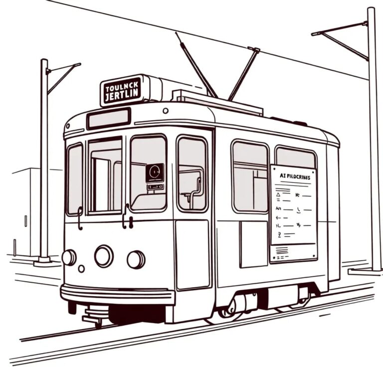 A vintage Philadelphia streetcar with a transparent AI control panel and a public comment board on the side