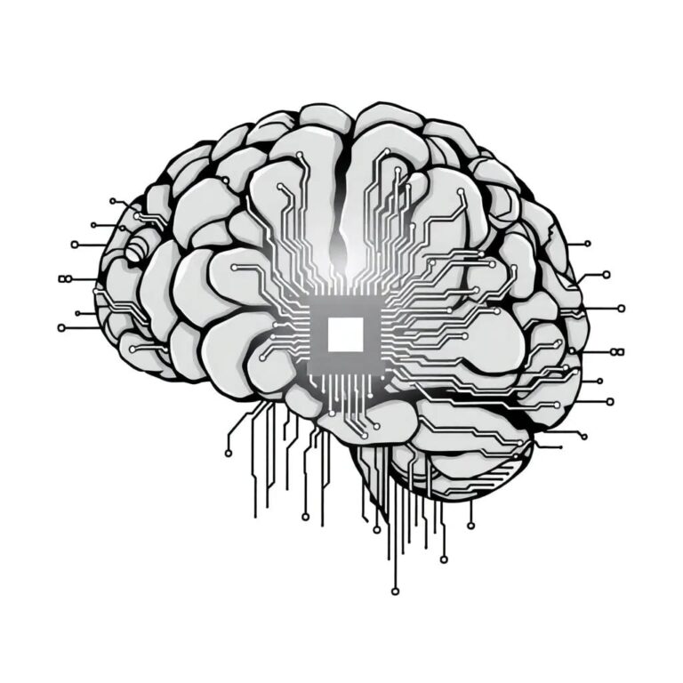 A sculpted, ever-shifting digital mosaic that morphs between a human brain and a circuit board, with a glowing, pulsating AI algorithm at its core.