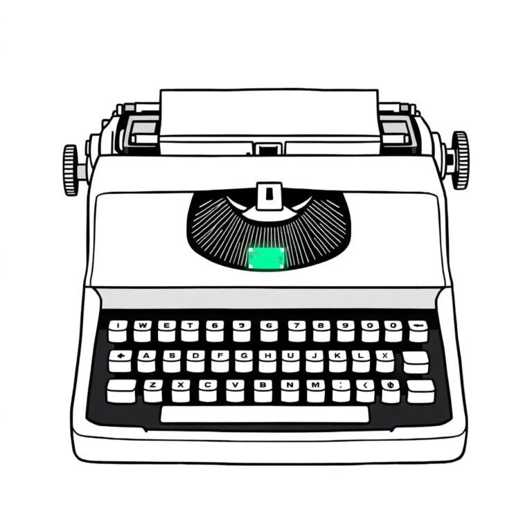 A vintage typewriter with a glowing AI circuit board integrated into its keys