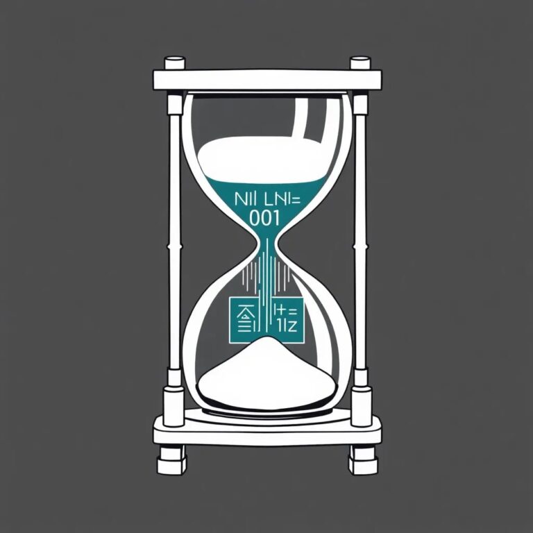 A mechanical hourglass with a digital display inside the glass, showing a slowly evolving AI algorithm