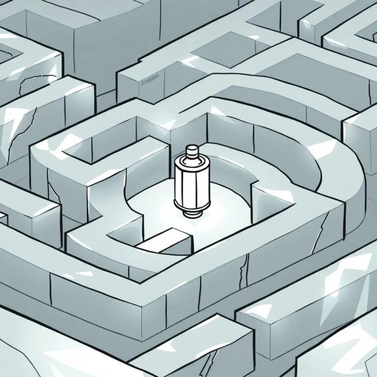 A labyrinthine maze carved from translucent jade, with a glowing AI-driven lantern illuminating the path through the legal codex