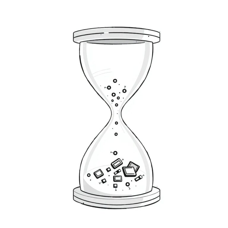 A futuristic hourglass with silicon chips and circuit boards replacing the sand