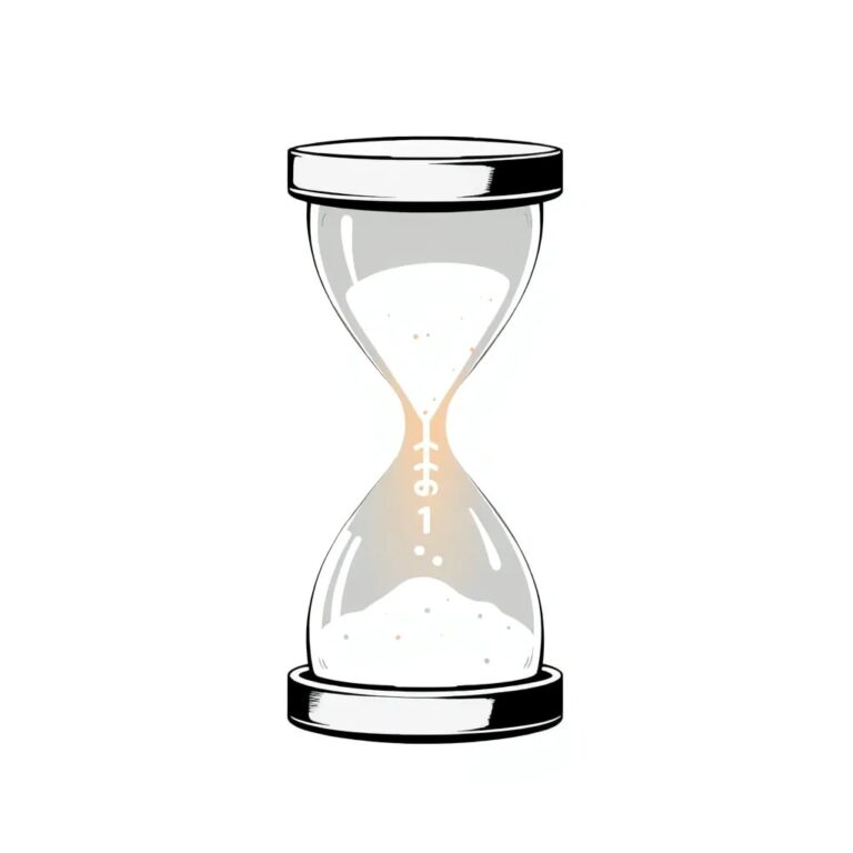 A digital hourglass with glowing sand that shifts from binary code to human-like text as it flows