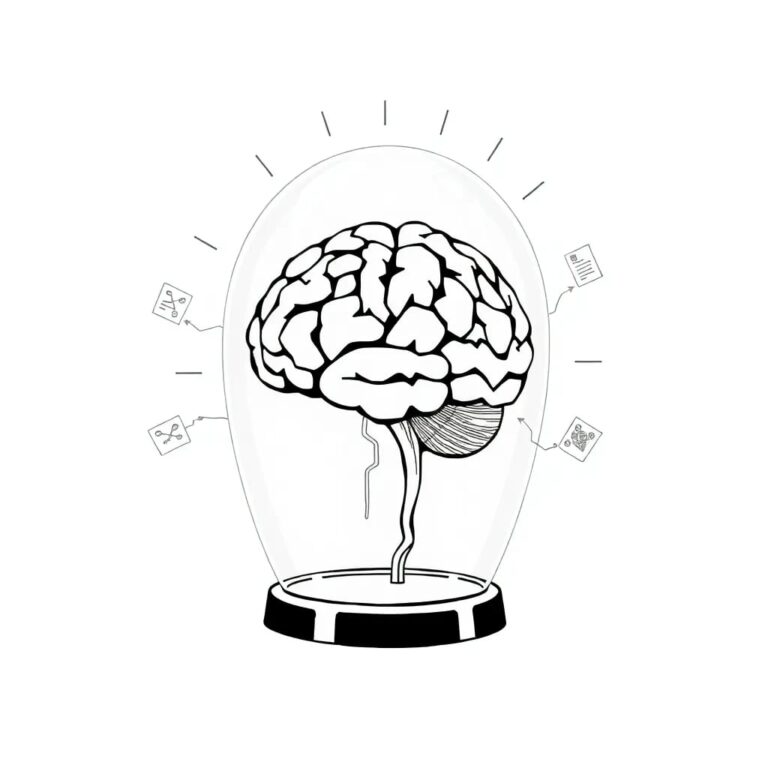 A futuristic, transparent AI brain encased in a glass dome, with intricate circuits and data streams flowing through it, surrounded by a halo of digital compliance certificates.