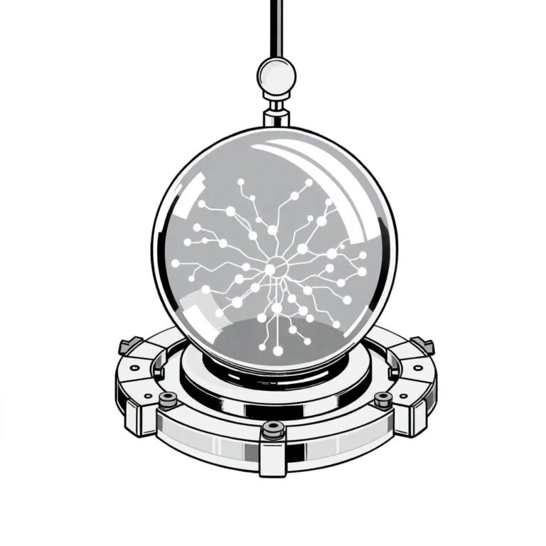 A futuristic, transparent AI neural network model suspended in a glass orb, with a subtle, pulsating glow that changes color based on risk levels, surrounded by a circular array of adjustable, mechanical governance levers.