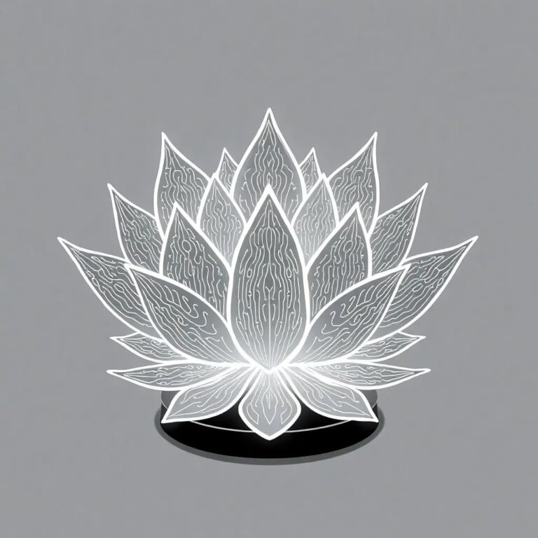 A futuristic, intricately designed lotus flower crafted from interconnected microchips and glowing with soft, pulsating lights, symbolizing the convergence of ancient Indian culture and cutting-edge technology.