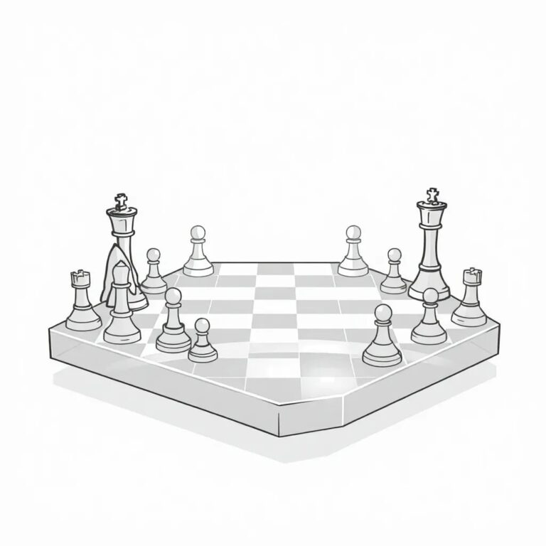 A futuristic, holographic chessboard with AI-controlled pieces playing against human-controlled pieces, where the board's surface dynamically shifts to reflect the evolving risks and strategies in real-time.