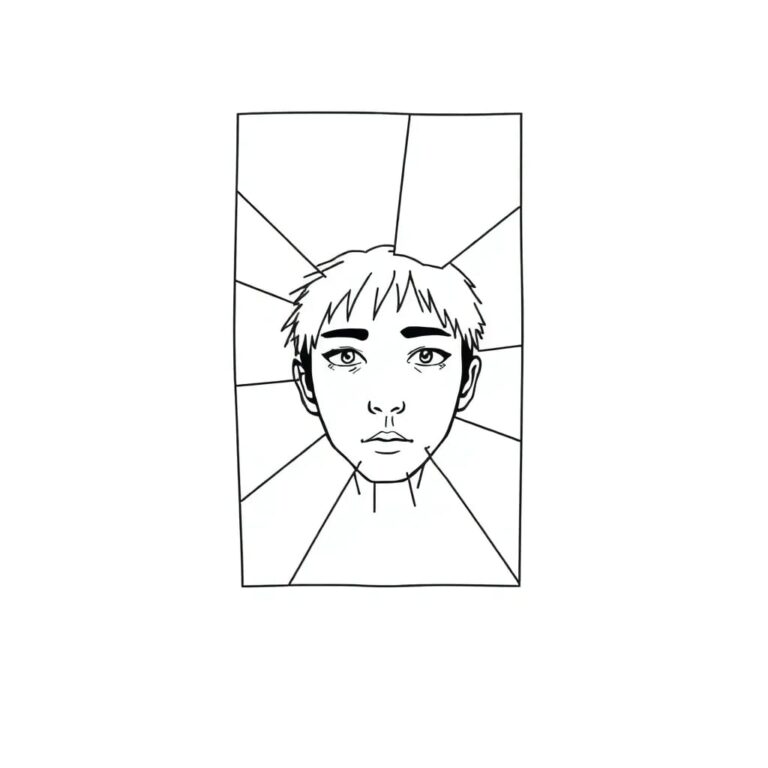 A shattered, digital mirror reflecting a fragmented, pixelated human face