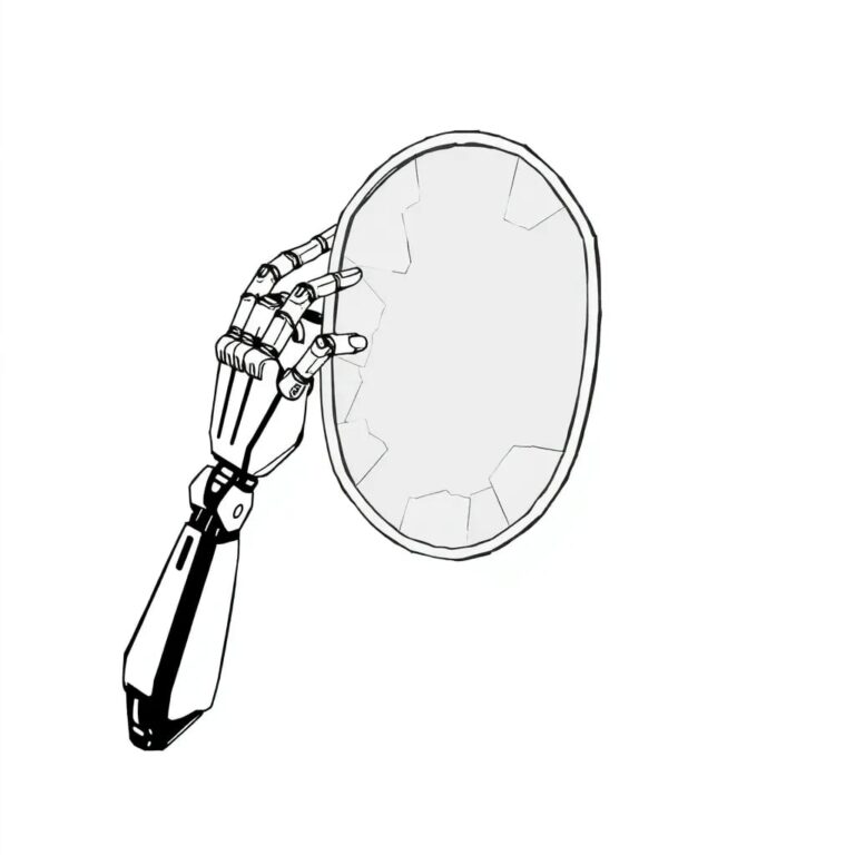 A robotic arm delicately holding a shattered mirror