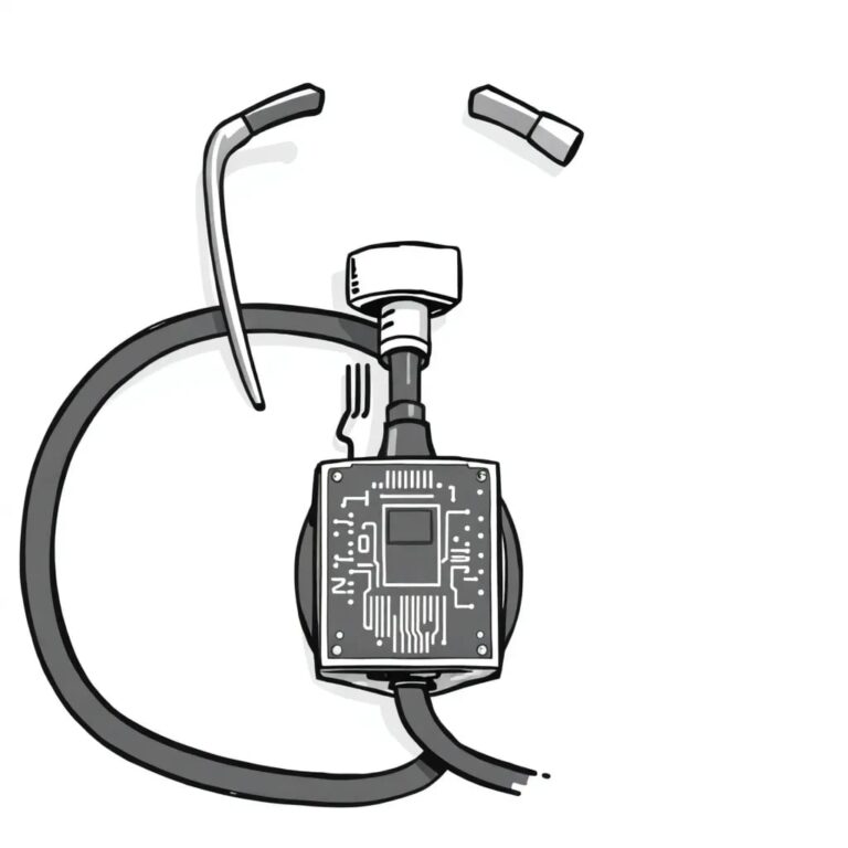 A vintage medical stethoscope with a digital AI circuit board integrated into its chest piece