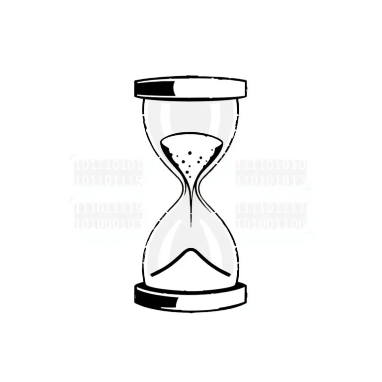 A digital hourglass with binary code flowing through it
