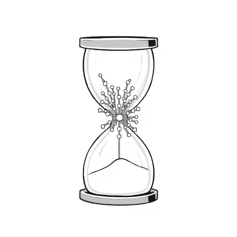 A futuristic, transparent AI neural network model encased in a glass hourglass, with sand flowing through it, representing the passage of time and the evolving nature of AI regulation.