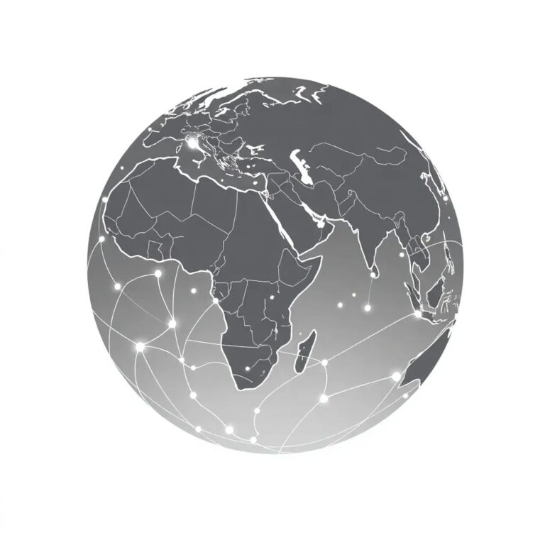 A multi-lingual, AI-driven globe with interconnected neural networks glowing beneath its surface, rotating to highlight the BRICS countries.