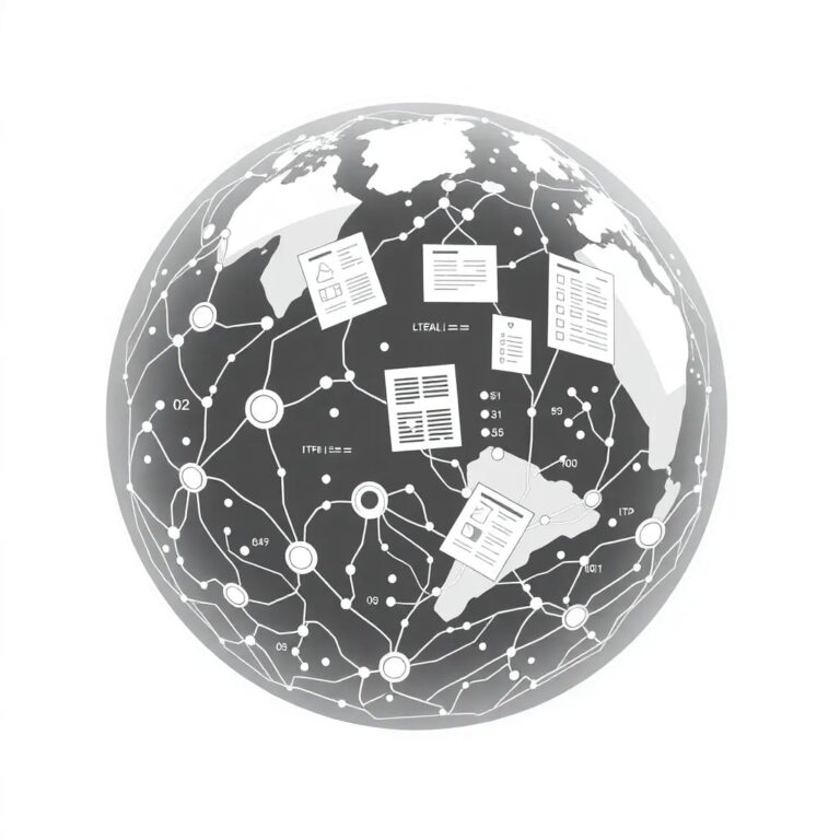 A futuristic, multi-layered holographic globe with interconnected neural networks pulsating across its surface, displaying real-time data streams and legal documents intertwining with AI algorithms.
