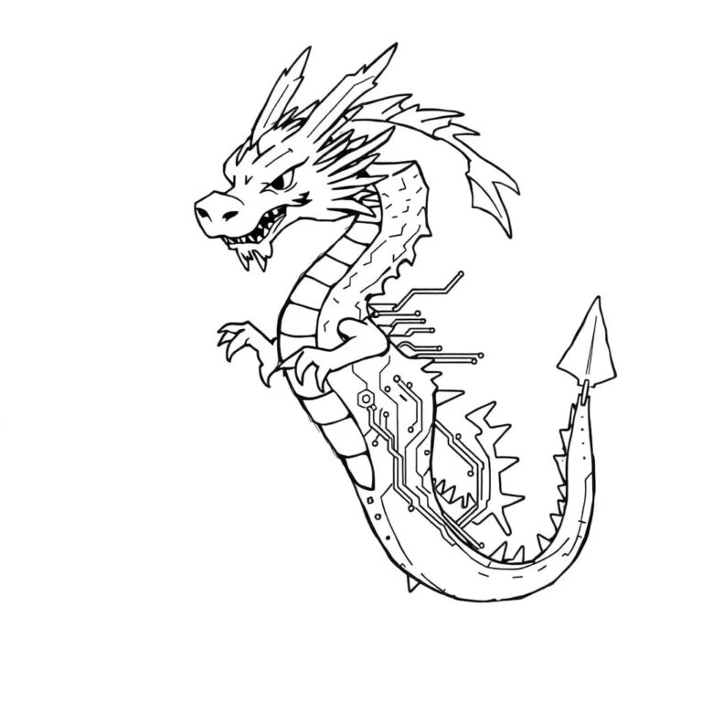 A digital dragon entwined with a circuit board