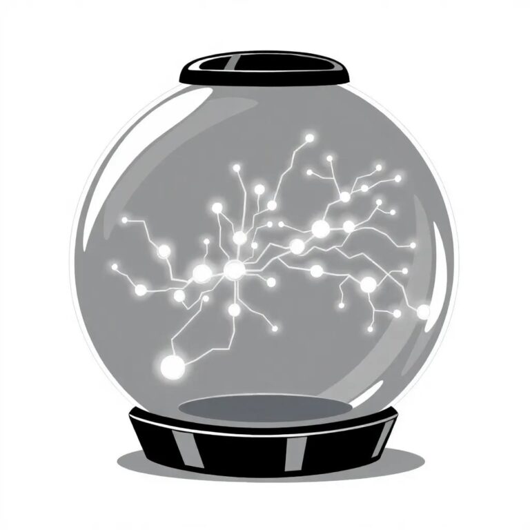 A futuristic, transparent glass orb filled with swirling, luminescent data streams, encased in a sleek, metallic framework that resembles a neural network.