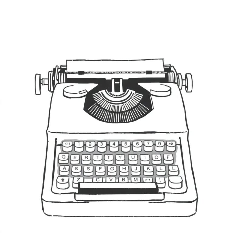 A vintage typewriter with a glowing, ethereal keyboard that flickers with the words 'human' and 'AI' in alternating patterns.