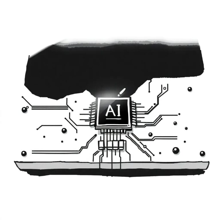 A shattered circuit board with a glowing, malfunctioning AI chip