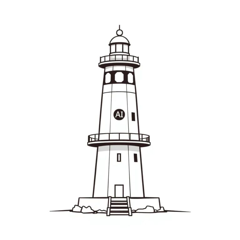 A futuristic lighthouse with a rotating AI processor beacon