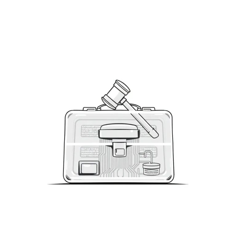 A futuristic, transparent legal briefcase that glows with pulsating circuits, containing a holographic gavel that morphs into a digital code as it hovers above the briefcase.