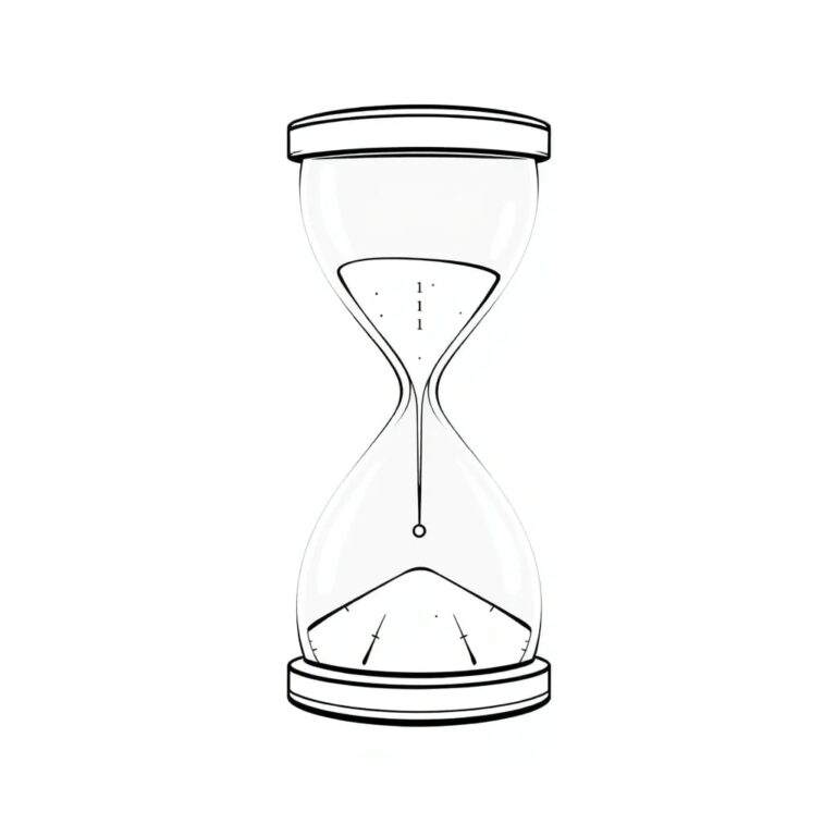 A futuristic, transparent hourglass filled with binary code instead of sand, with a glowing AI chip at its base