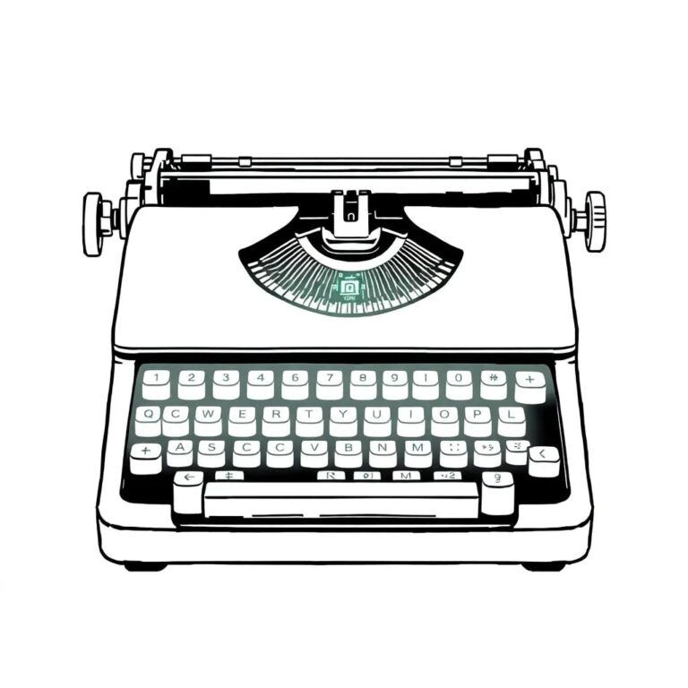 A vintage typewriter with a glowing AI circuit board integrated into its keys