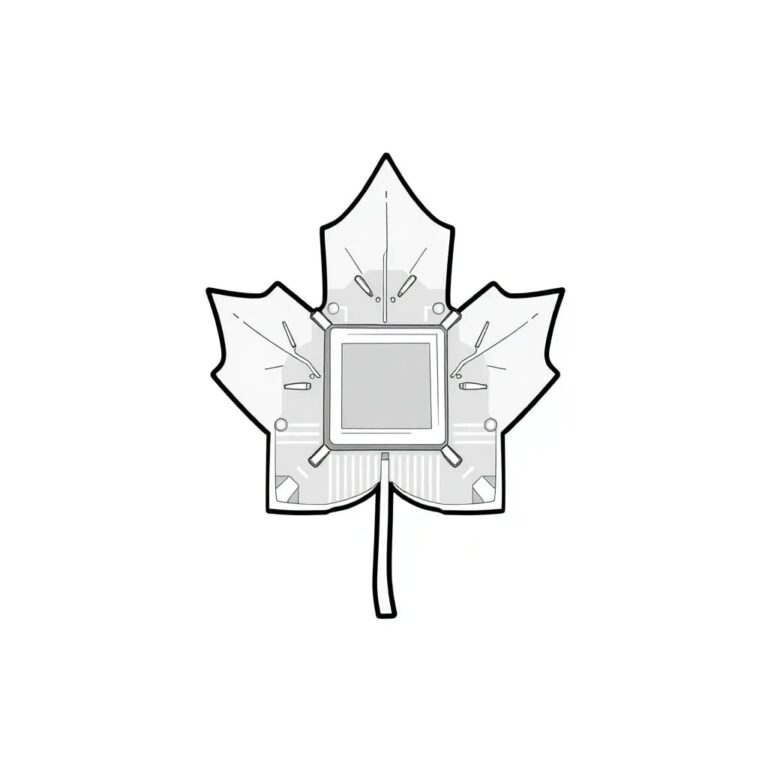 A futuristic, maple-leaf-shaped AI processor chip