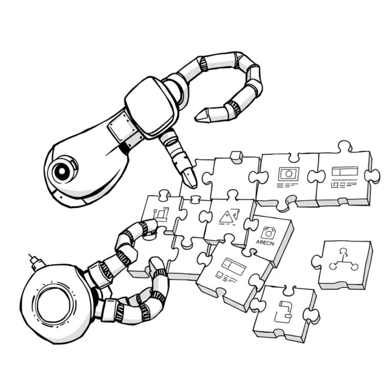 A robotic arm meticulously assembling a complex puzzle, with each piece representing a different compliance regulation.