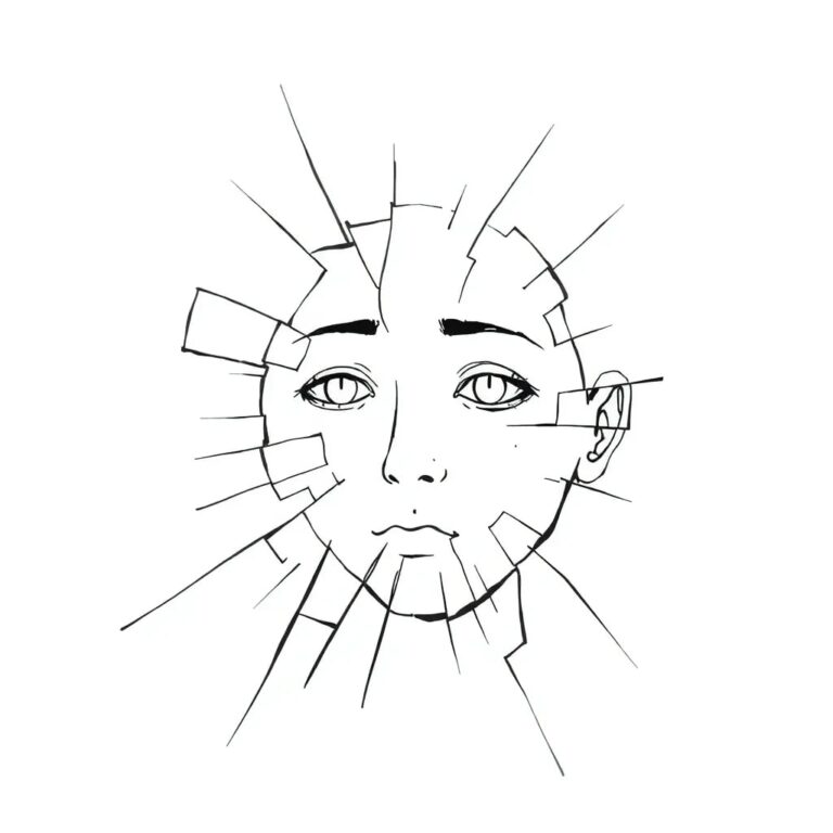 A shattered digital mirror reflecting a distorted, ever-changing AI-generated face