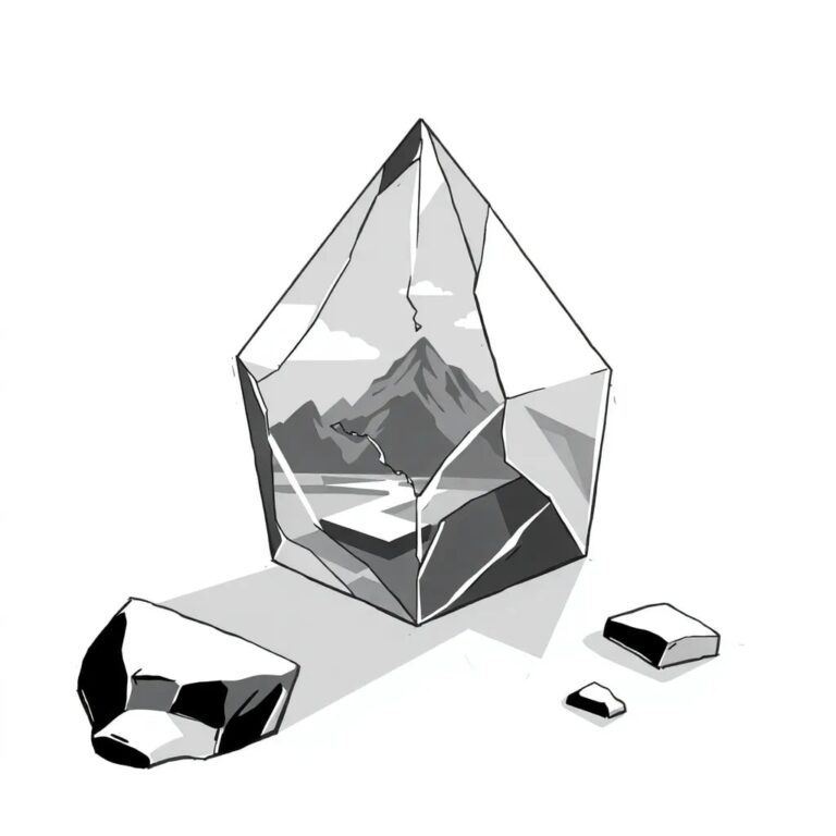A shattered crystal prism reflecting a fragmented digital landscape
