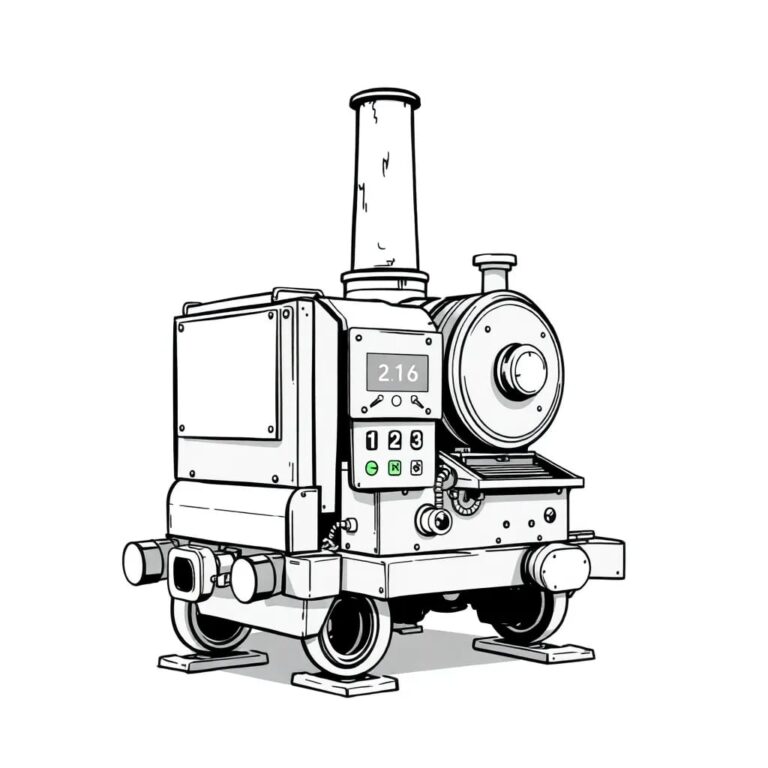 A rusted, vintage European steam engine with a digital AI interface integrated into its control panel