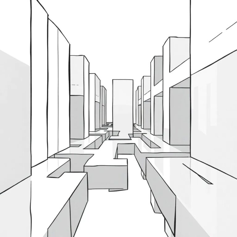 A labyrinthine mirror maze with shifting reflections