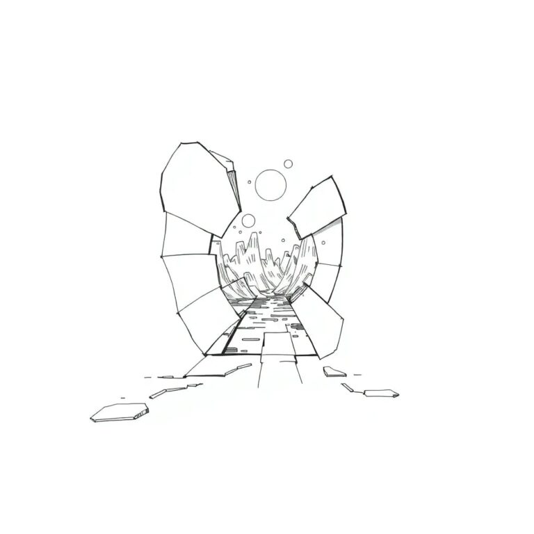 A shattered, high-tech mirror reflecting a distorted, digital landscape