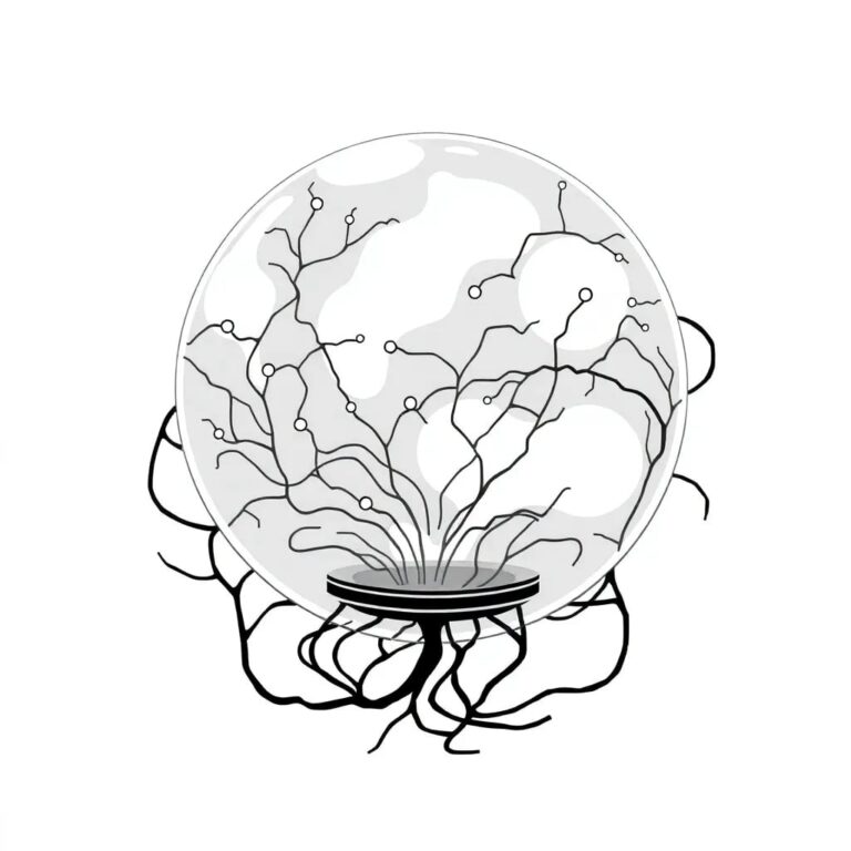 A futuristic, transparent globe with interconnected neural networks pulsating inside, surrounded by a dynamic, ever-changing legal codex that wraps around it like a digital vine.