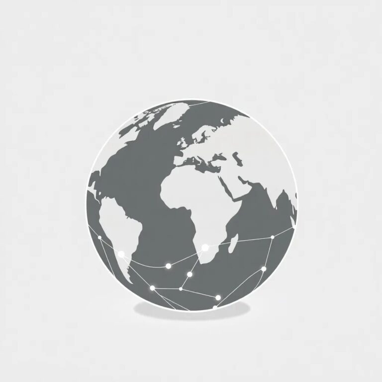 A globe with interconnected neural networks glowing beneath its surface, highlighting international borders that fade in and out.