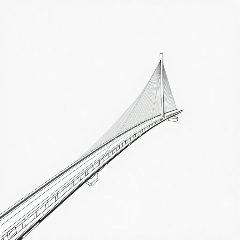 A futuristic, modular suspension bridge with adaptive, self-repairing cables and integrated, bioluminescent safety lights