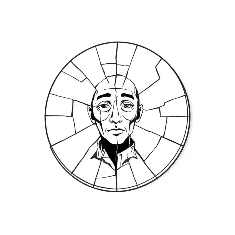 A shattered digital mirror reflecting a fragmented AI-generated face