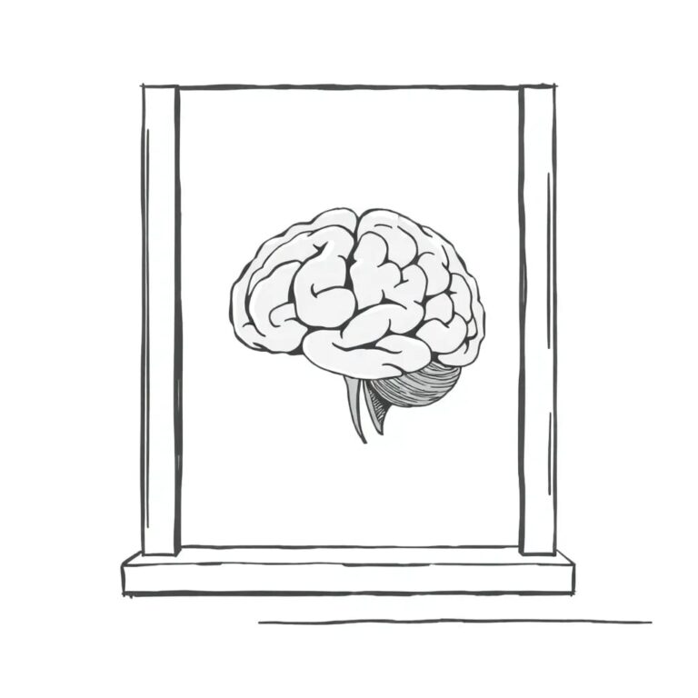 A futuristic, transparent AI brain encased in a traditional Korean hanok window frame