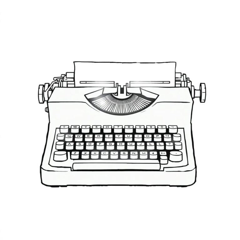 A vintage French typewriter with a glowing, holographic keyboard