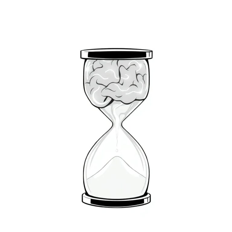 A futuristic, transparent AI brain with glowing neural pathways, encased in a glass hourglass, with sand representing data flowing through it.