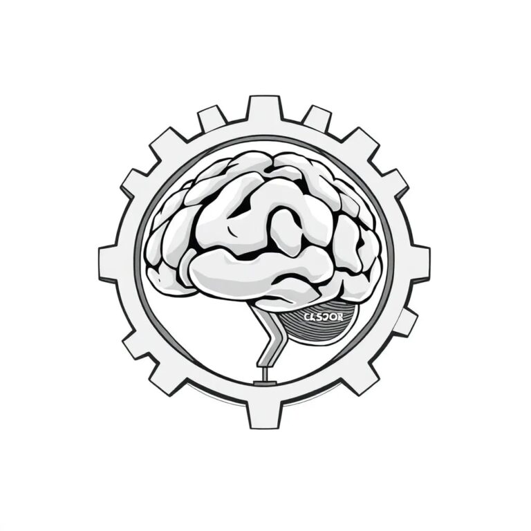 A futuristic, transparent AI brain encased in a protective, interlocking gear mechanism