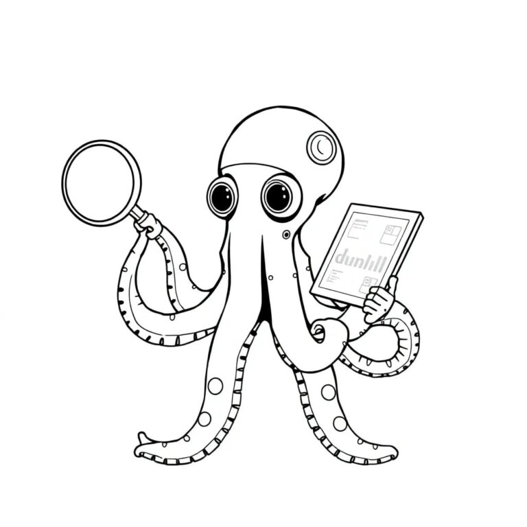 A mechanical octopus with one tentacle holding a magnifying glass and another tentacle holding a digital tablet displaying real-time data