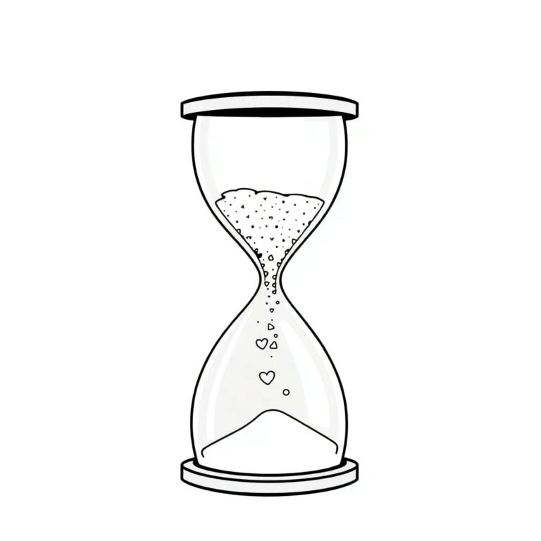 A digital hourglass with AI-driven sand particles that shift from chaotic to orderly patterns as they descend.