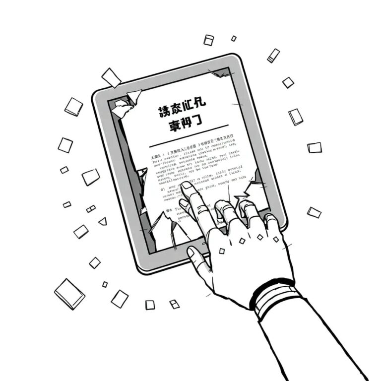 A shattered digital tablet displaying a fragmented legal brief, with a robotic arm reaching out to it, surrounded by scattered pixels and code snippets