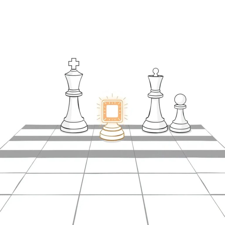 A chessboard with a single, glowing AI chip replacing one of the kings