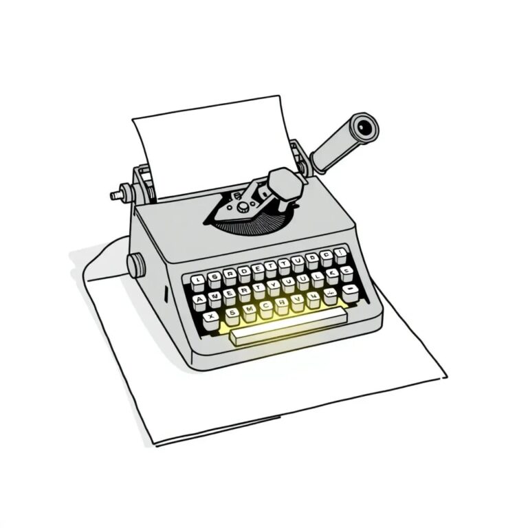 A vintage typewriter with a robotic arm typing on a blank sheet of paper, with a glowing circuit board embedded in its base