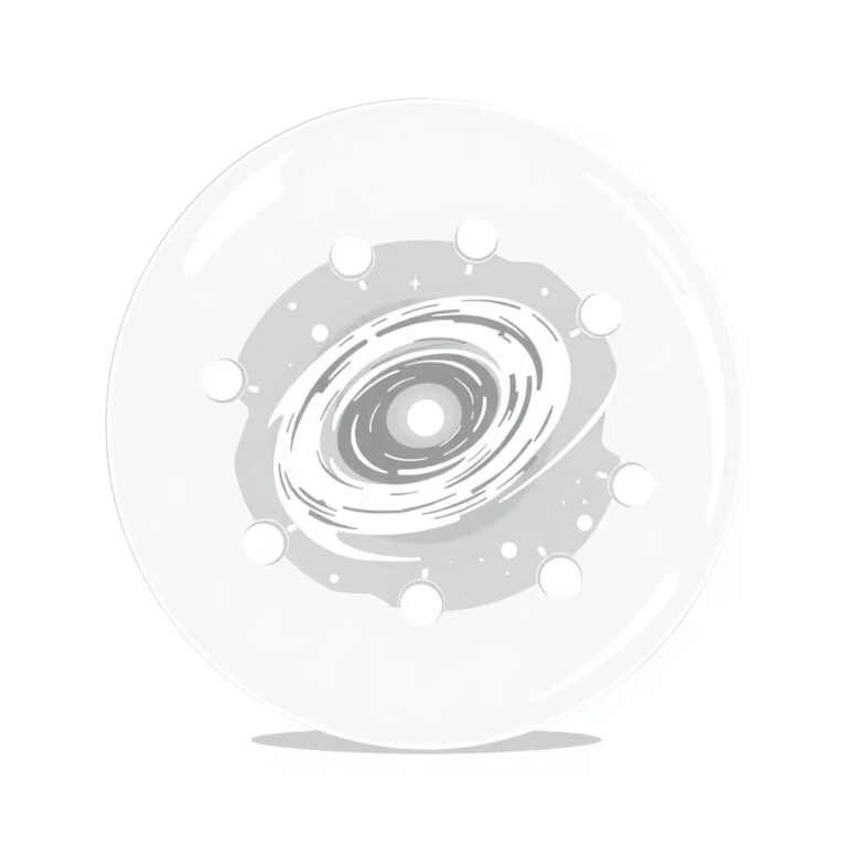 A futuristic, transparent glass orb containing a swirling, digital galaxy, with five interconnected, glowing nodes orbiting around it.