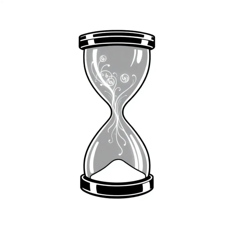 A digital hourglass with glowing, swirling data streams flowing through it, representing the passage of time and the flow of information, with a protective shield encasing it to symbolize data protection.